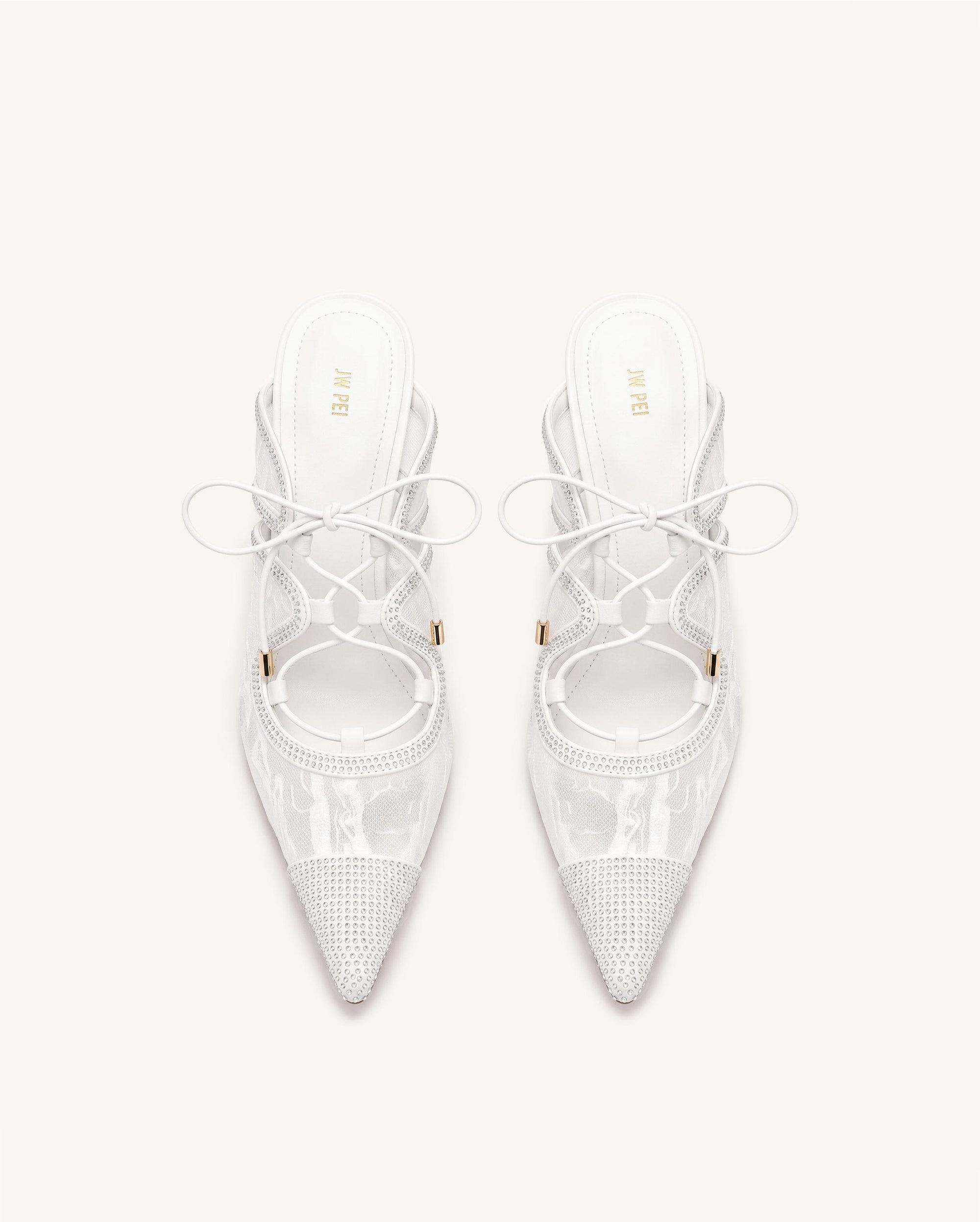Sofia Lace Bow Mule Heels - White