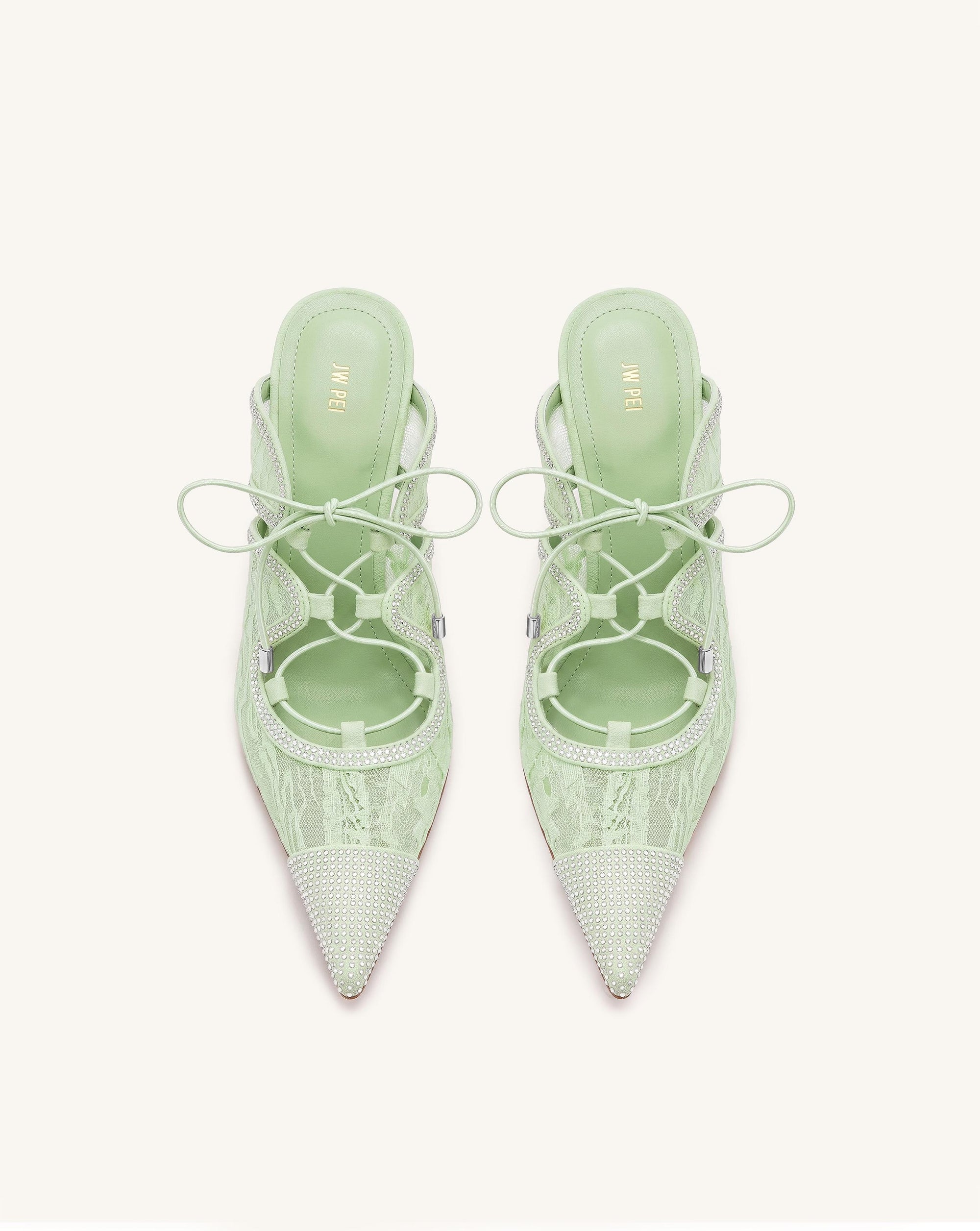 Sofia Lace Bow Mule Heels - Nile Green