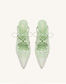 Sofia Lace Bow Mule Heels - Nile Green