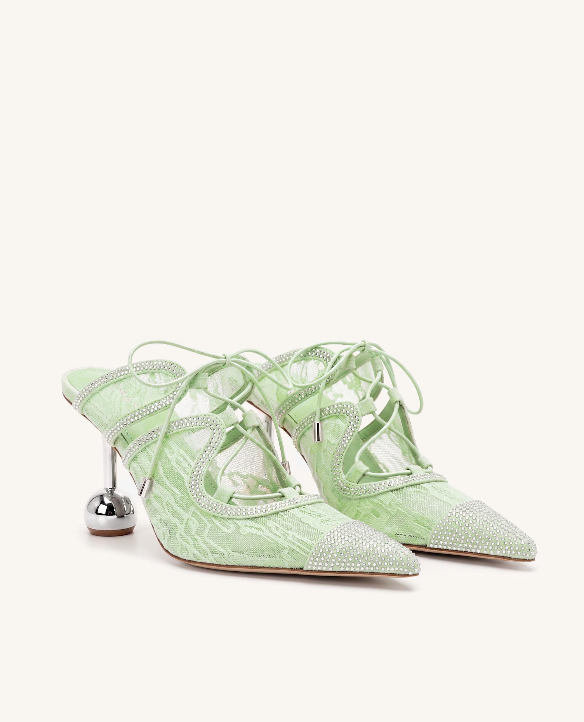 Sofia Lace Bow Mule Heels - Nile Green