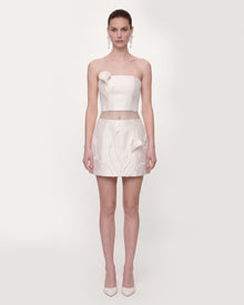 Floral Appliqué Strapless Crop Top - White