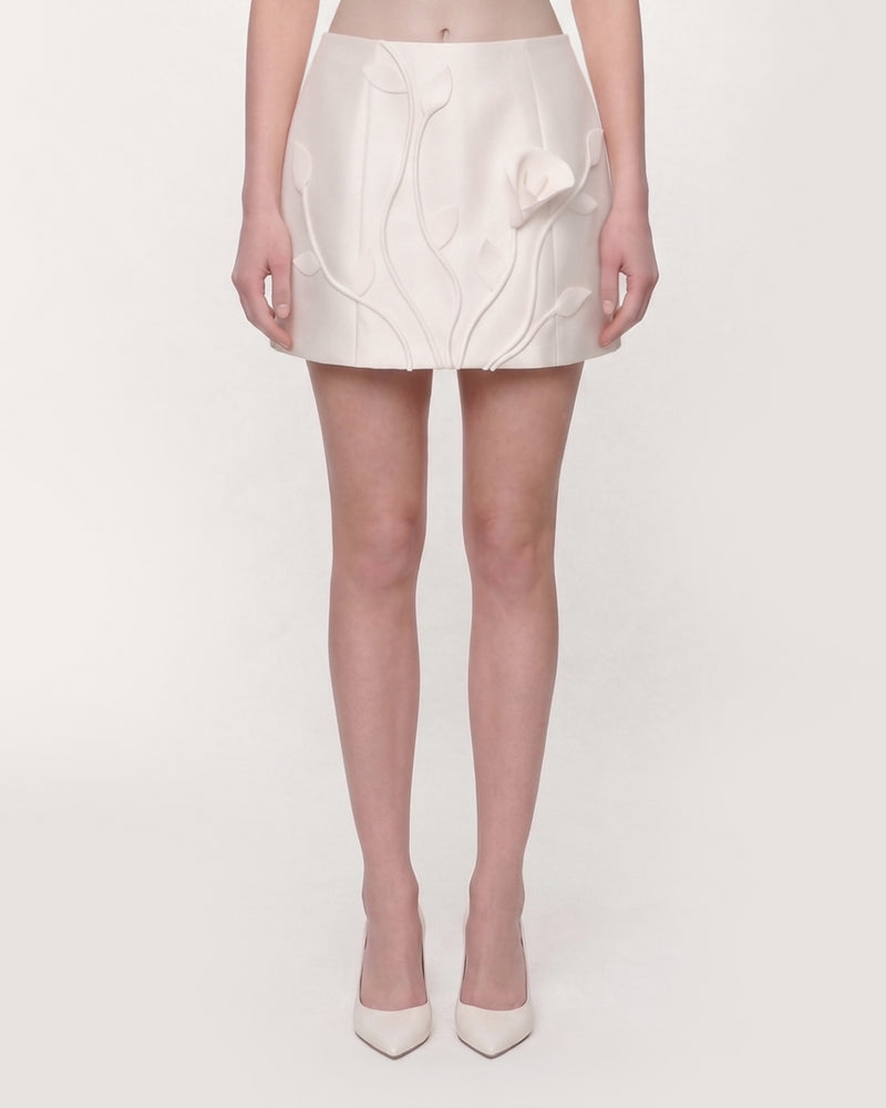 Floral Appliqué Mini Skirt - White