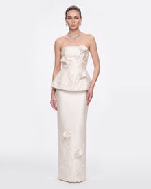 Floral Appliqué Vine Maxi Skirt - White