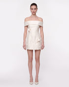 Floral Appliqué Off-Shoulder Mini Dress - White