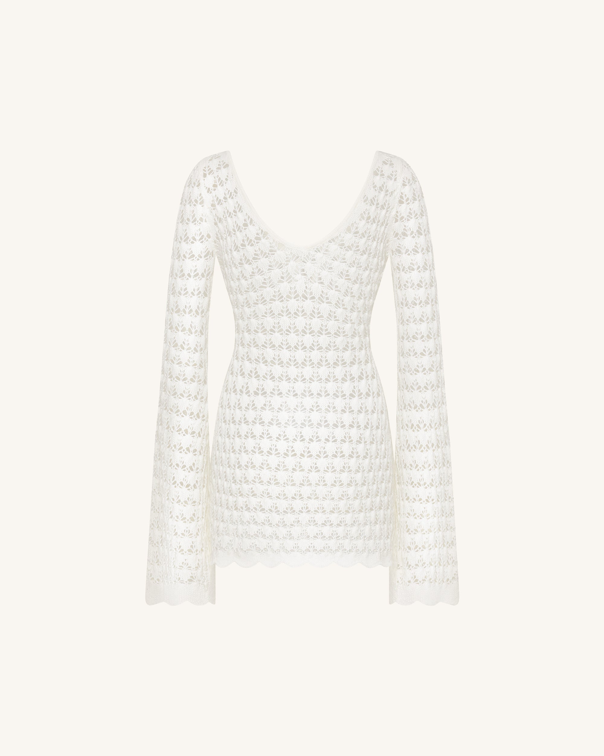 Pointelle Knit Keyhole Mini Dress - White