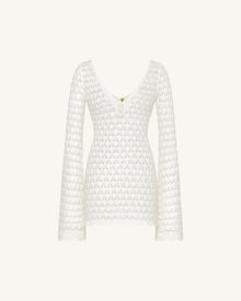 Pointelle Knit Keyhole Mini Dress - White