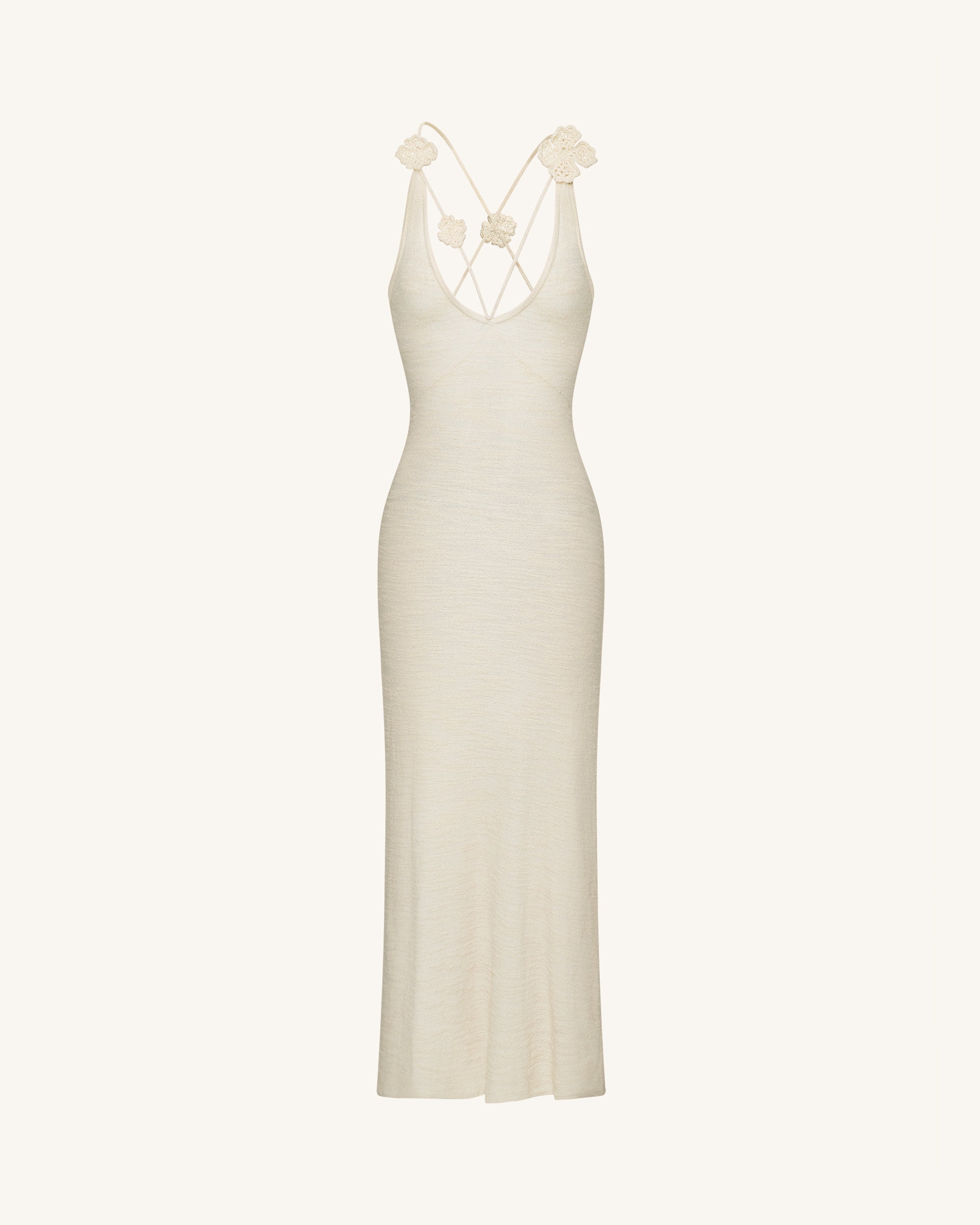 Textured Knit Halter Maxi Dress - Cream