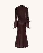 Sheer Shawl Ruched Bodycon Maxi Gown - Brown