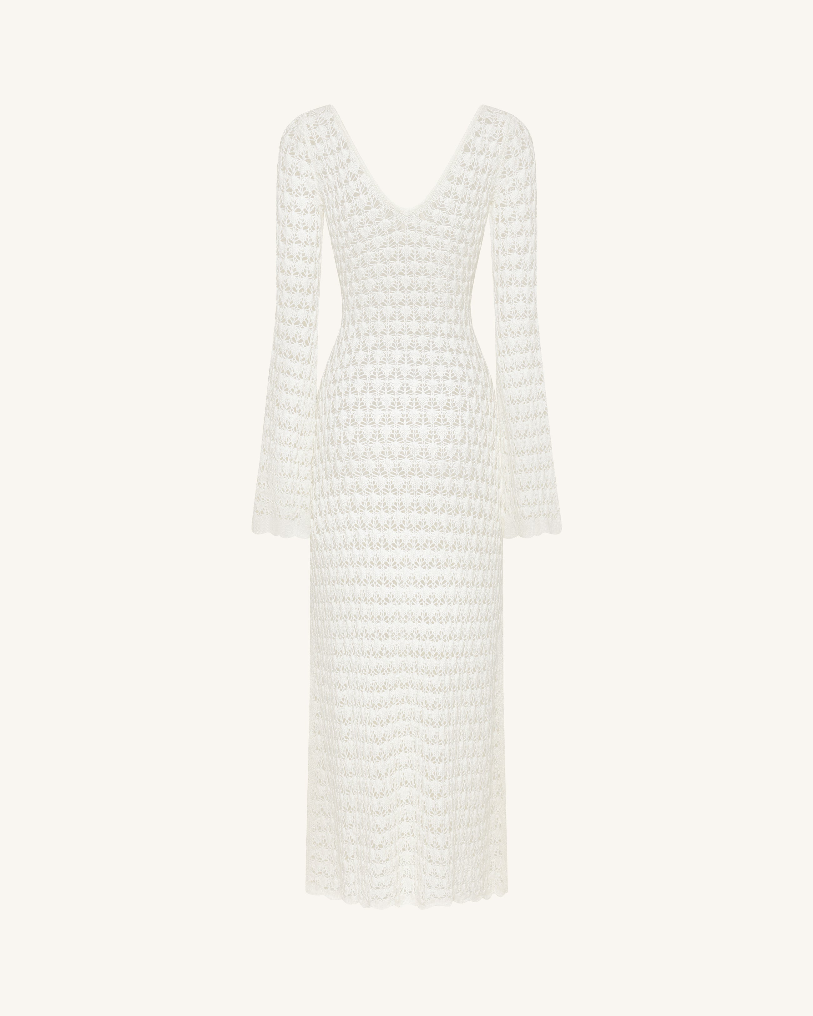 Pointelle Knit Keyhole Maxi Dress - White
