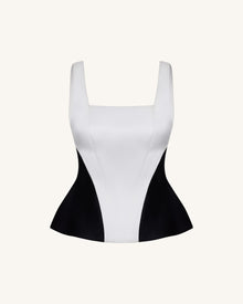 Monochrome Paneled Square-Neck Peplum Top - Black