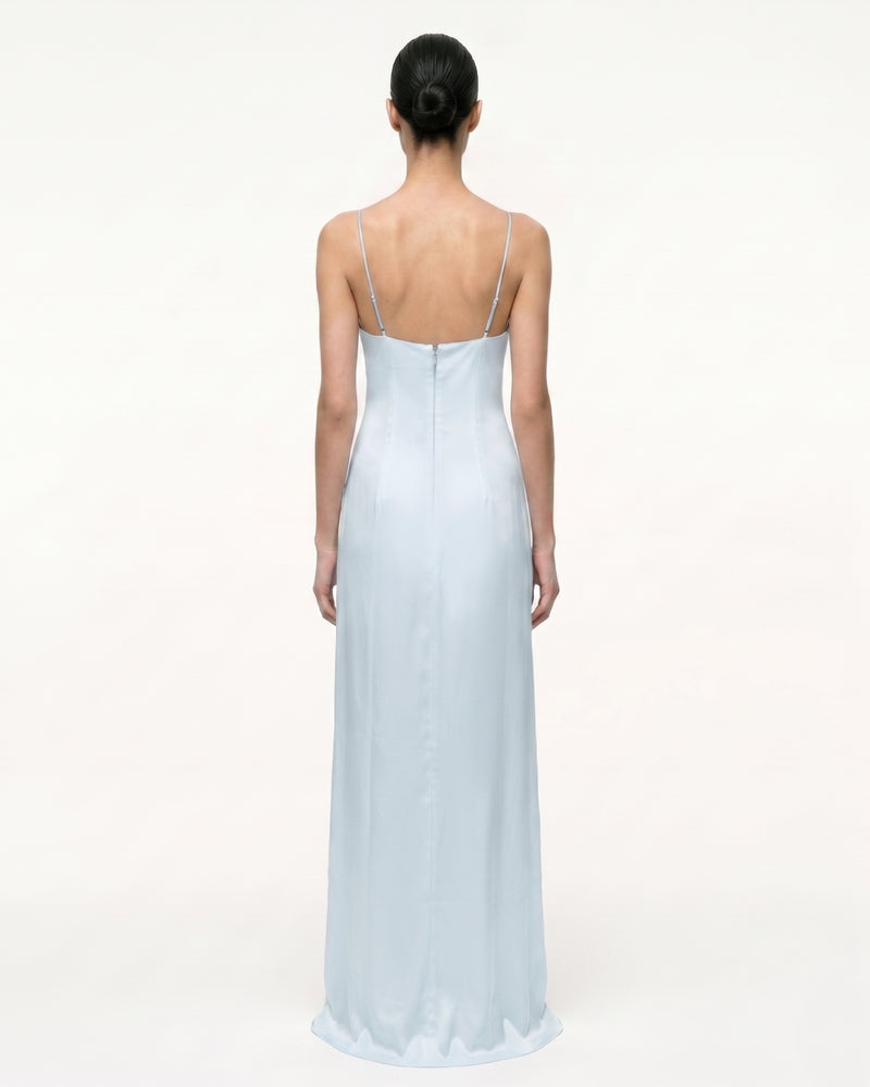 Iris Motif Satin Slip Gown - Light Blue