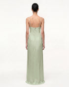 Iris Motif Satin Slip Gown - Light Green/Purple