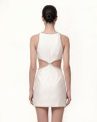 Beaded Trim Floral Mini Dress - White
