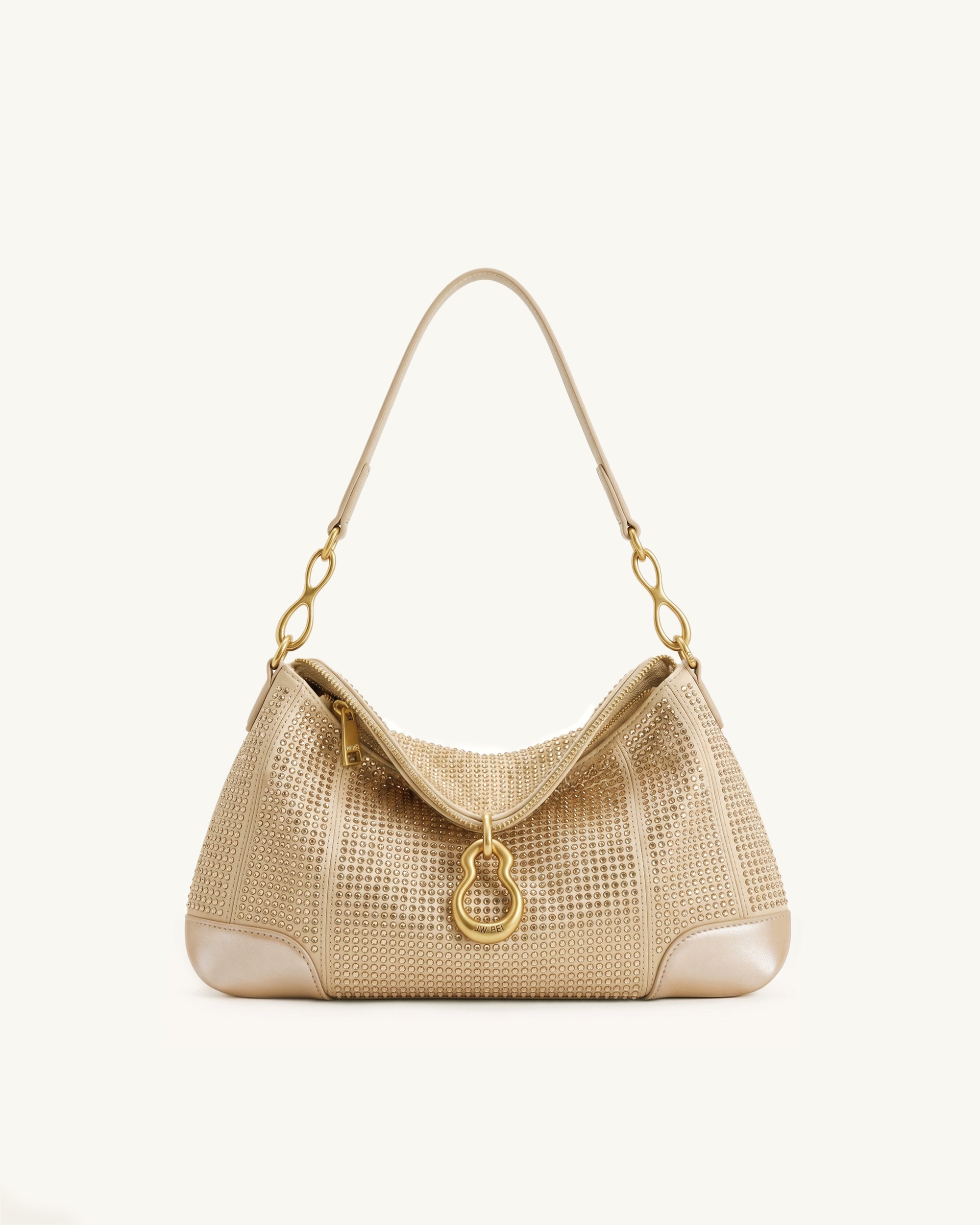 Jayla Metal Pendant Embellished Artificial Crystal Shoulder Bag - Champagne