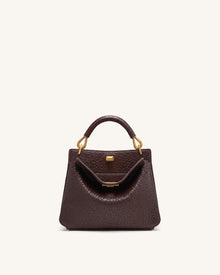 Lucia Elephant-Effect Top Handle Bag - Dark Brown