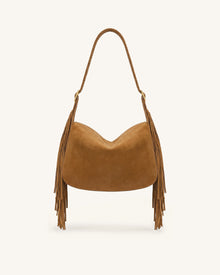 Avery Fringe Faux Suede Shoulder Bag - Brown