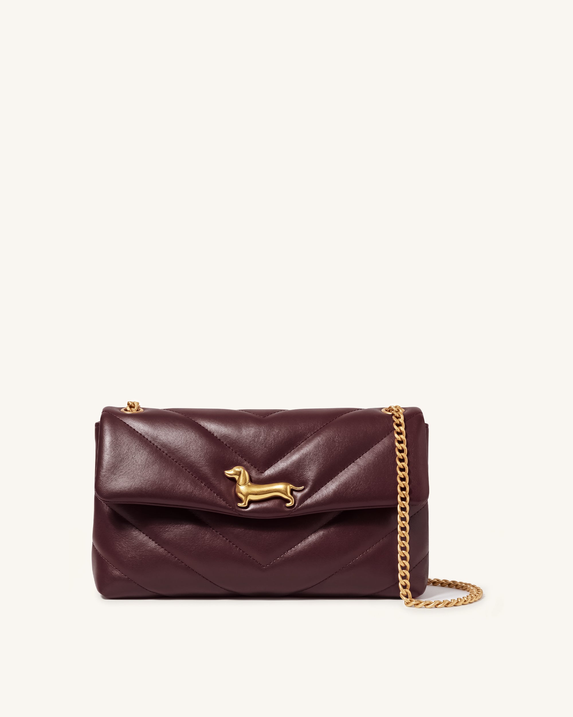 Riley Dachshund Quilted Flap Shoulder Bag - Deep Burgundy