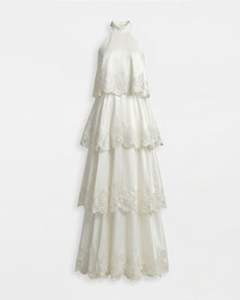 Orchid Embroidered Tiered Halter Maxi Dress - White