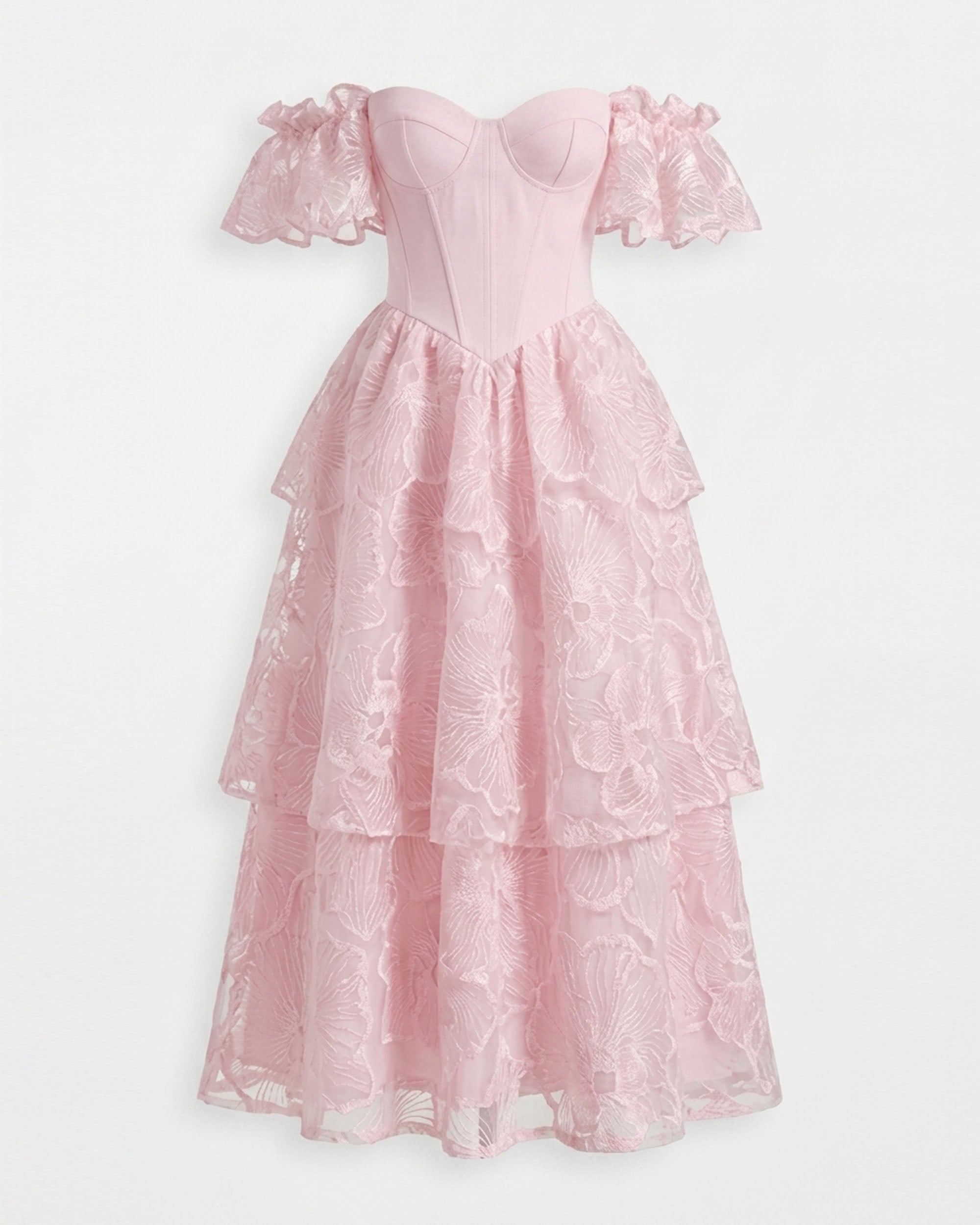 Orchid Embroidered Corset Midi Dress - Blush Pink