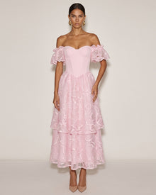 Orchid Embroidered Corset Midi Dress - Blush Pink