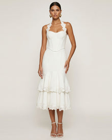 Orchid Embroidered Halter Corset Midi Dress - White