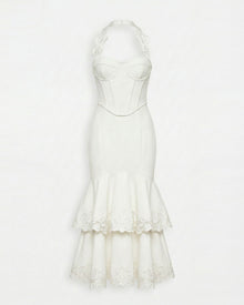 Orchid Embroidered Halter Corset Midi Dress - White