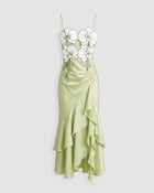 Orchid Embellished Cascade Ruffle Dress - Light Green