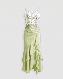 Orchid Embellished Cascade Ruffle Dress - Light Green