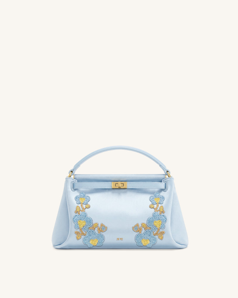 Carmen Beaded Orchid Top Handle Bag - Light Blue