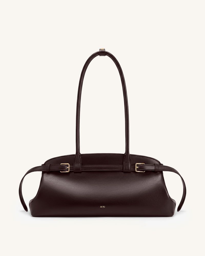 Arden Belt Detail East-West Shoulder Bag - Dark Brown