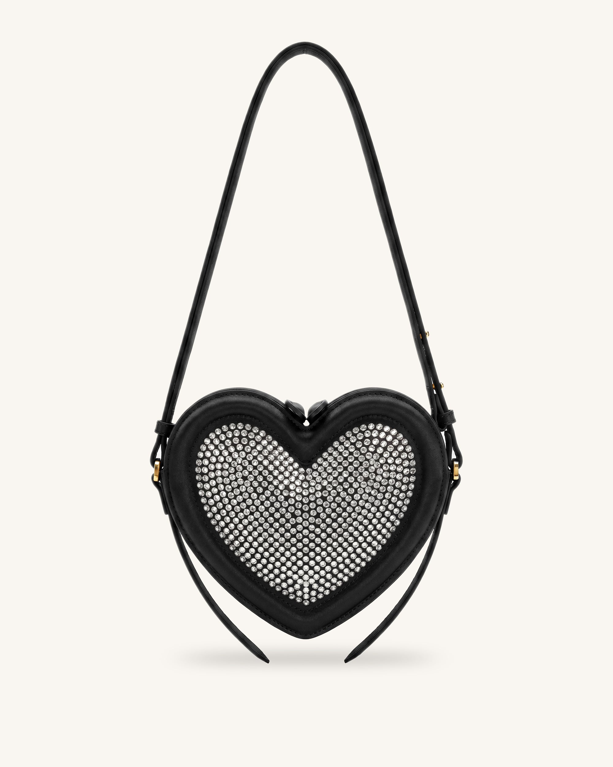 Arlene Artificial Crystal Heart Shape Crossbody Bag - Deep Black