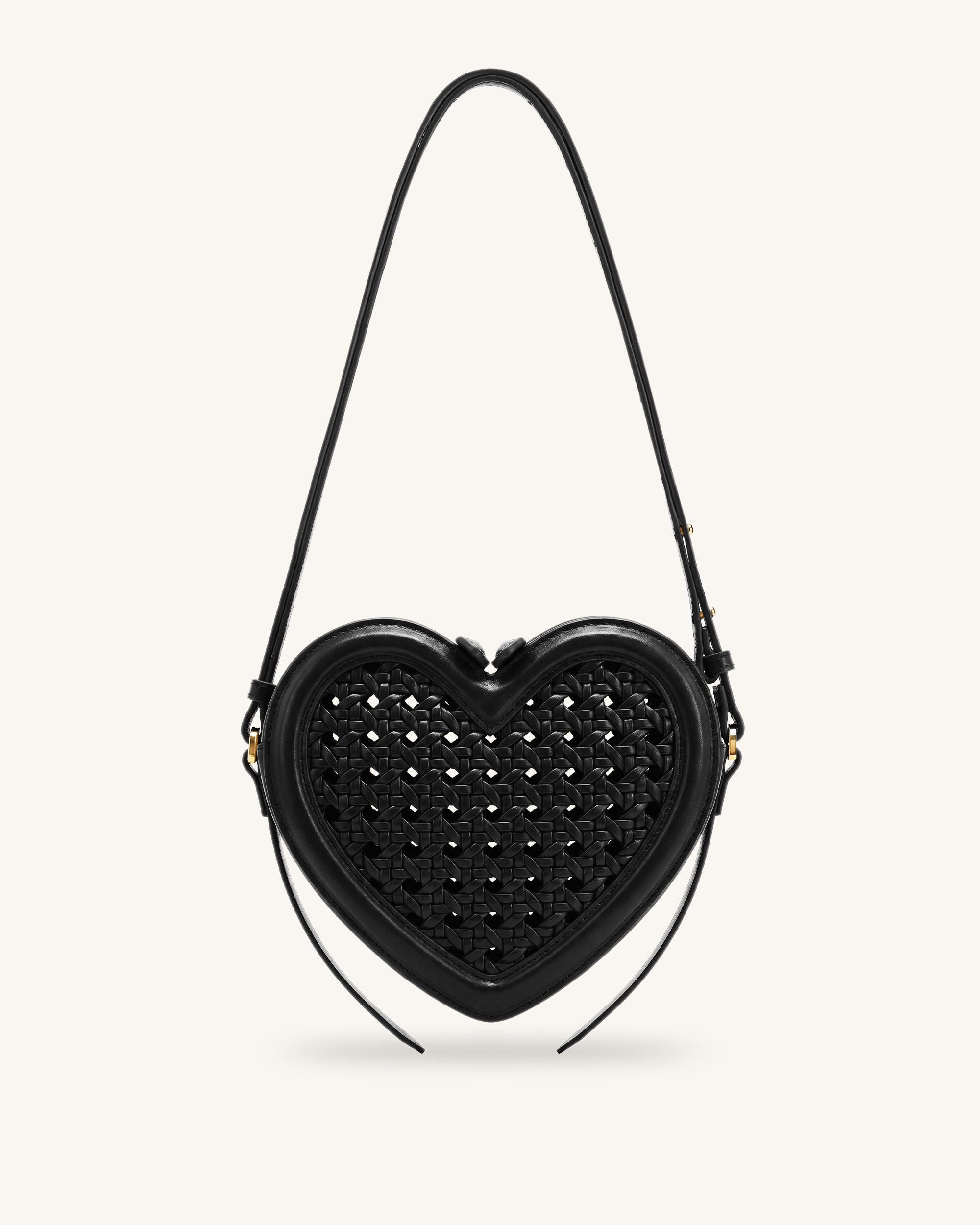 Arlene Openwork Woven Heart Shape Crossbody Bag - Ink Black