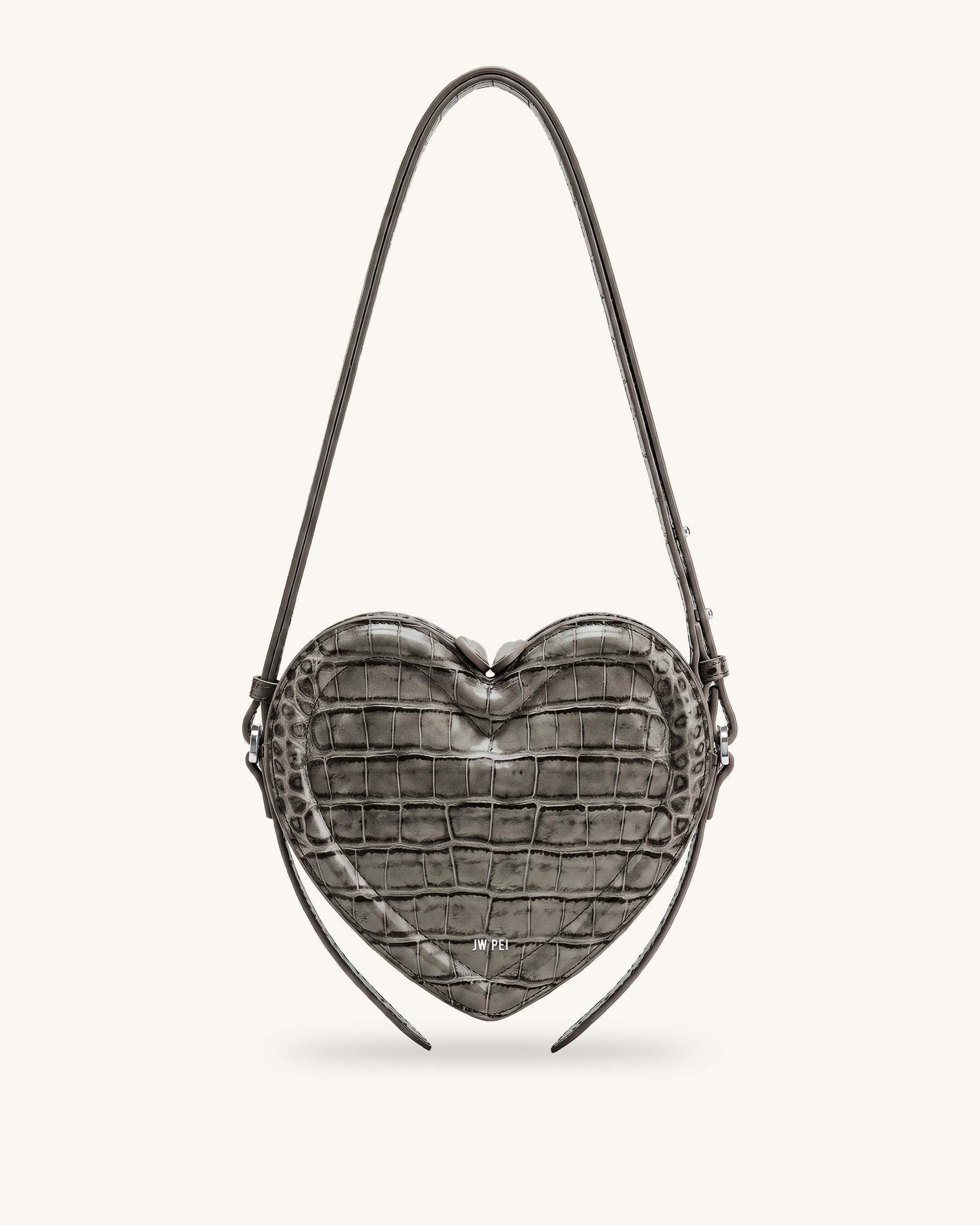Arlene Heart Shaped Crossbody Bag - Dark Grey Croc