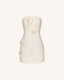 Strapless Floral Appliqué Dress - White