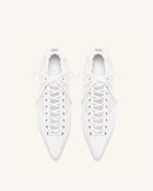 Ava Lace-Up Mesh Flats - White