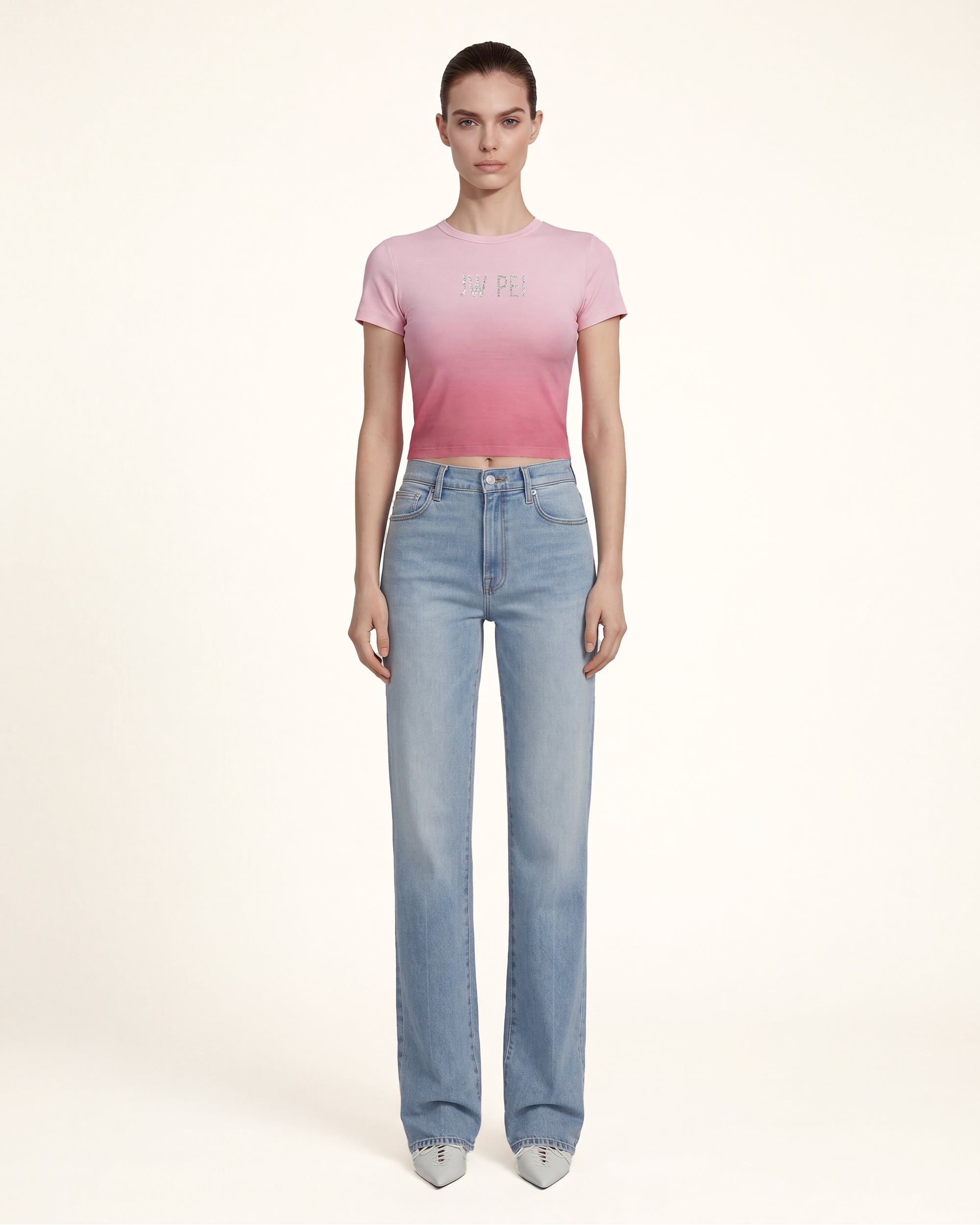 The Aura Rhinestone Logo Tee - Rose Sunset