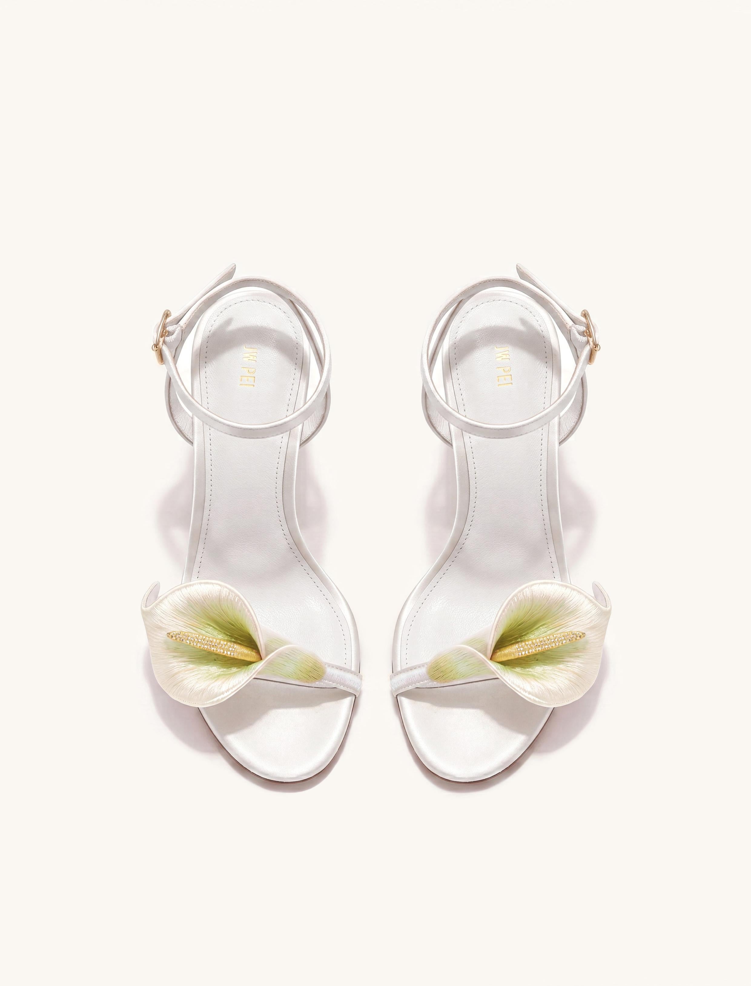 Alivia Calla Lily Gold Metal Heel Sandals - White & Green