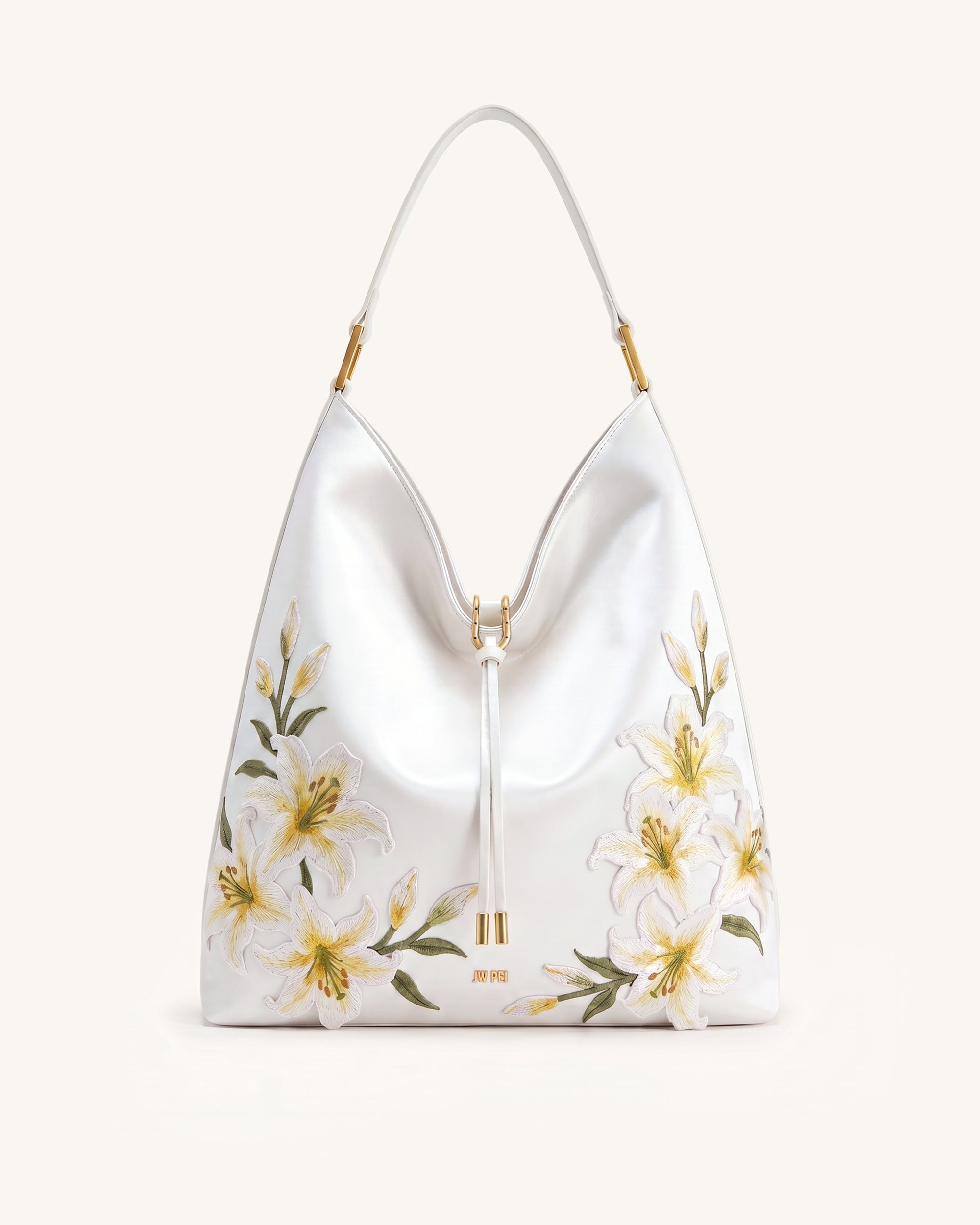 Aria Embroidered Lily Shoulder Bag - Off White