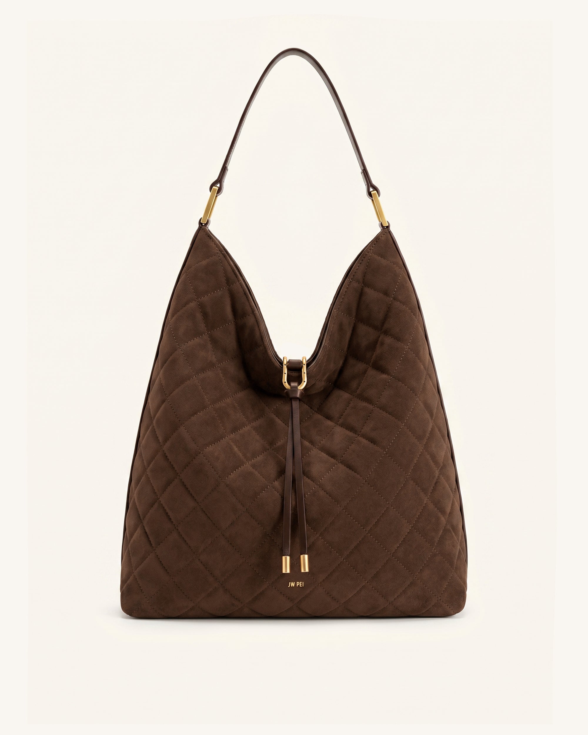 Aria Faux Suede Quilting Shoulder Bag - Dark Brown