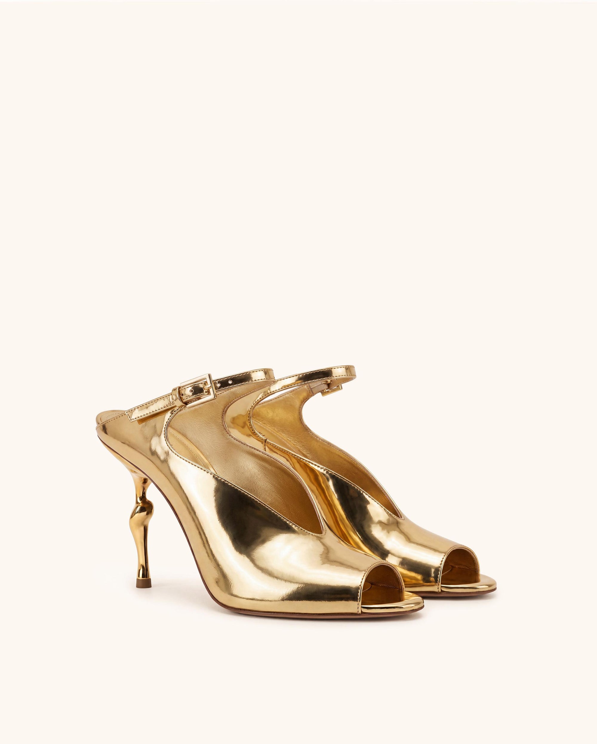 Alivia Gold Metal Peep-Toe Heels - Gold