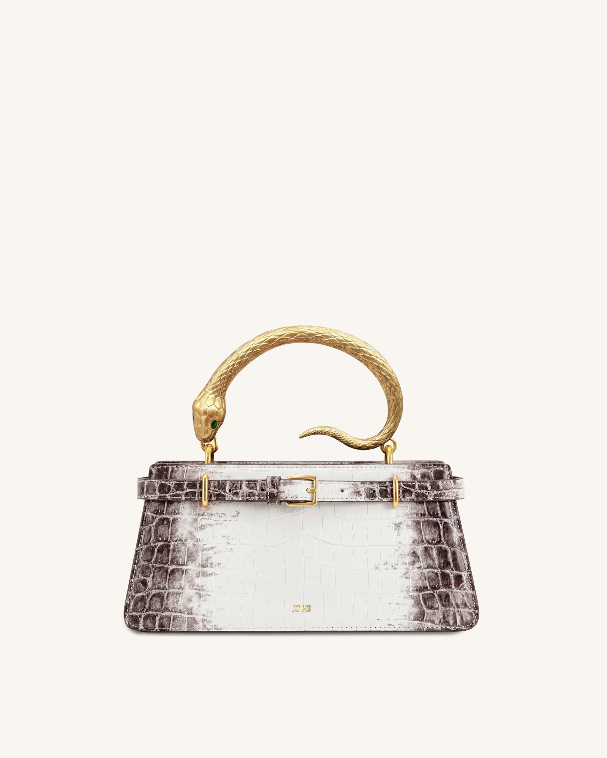 Elena Snake Handle Top Handle Bag - White Croc