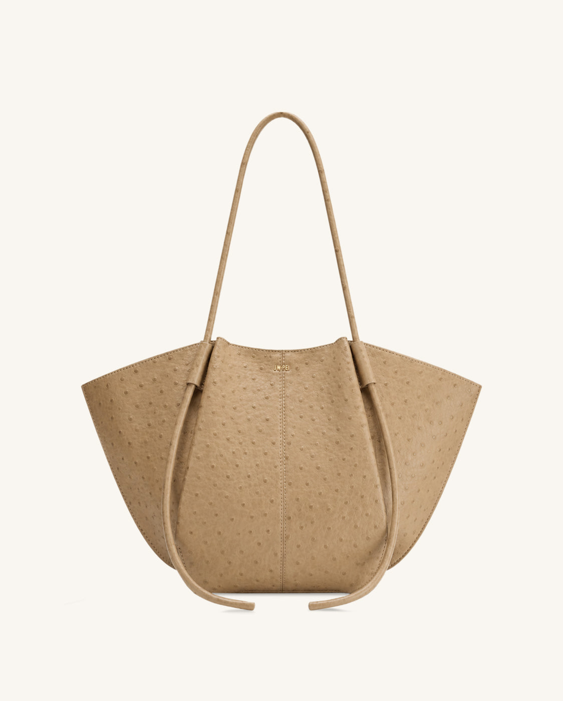 Nala Faux Ostrich Wide Tote Bag - Light Khaki