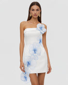 Orchid Embroidered Floral Appliqué Strapless Mini Dress - White Blue
