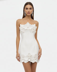 Orchid Trim Strapless Mini Dress - White