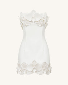 Orchid Trim Strapless Mini Dress - White