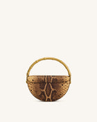 Sylvie Snake Print Half-Moon Top Handle Bag - Yellowish Brown