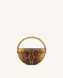 Sylvie Snake Print Half-Moon Top Handle Bag - Yellowish Brown