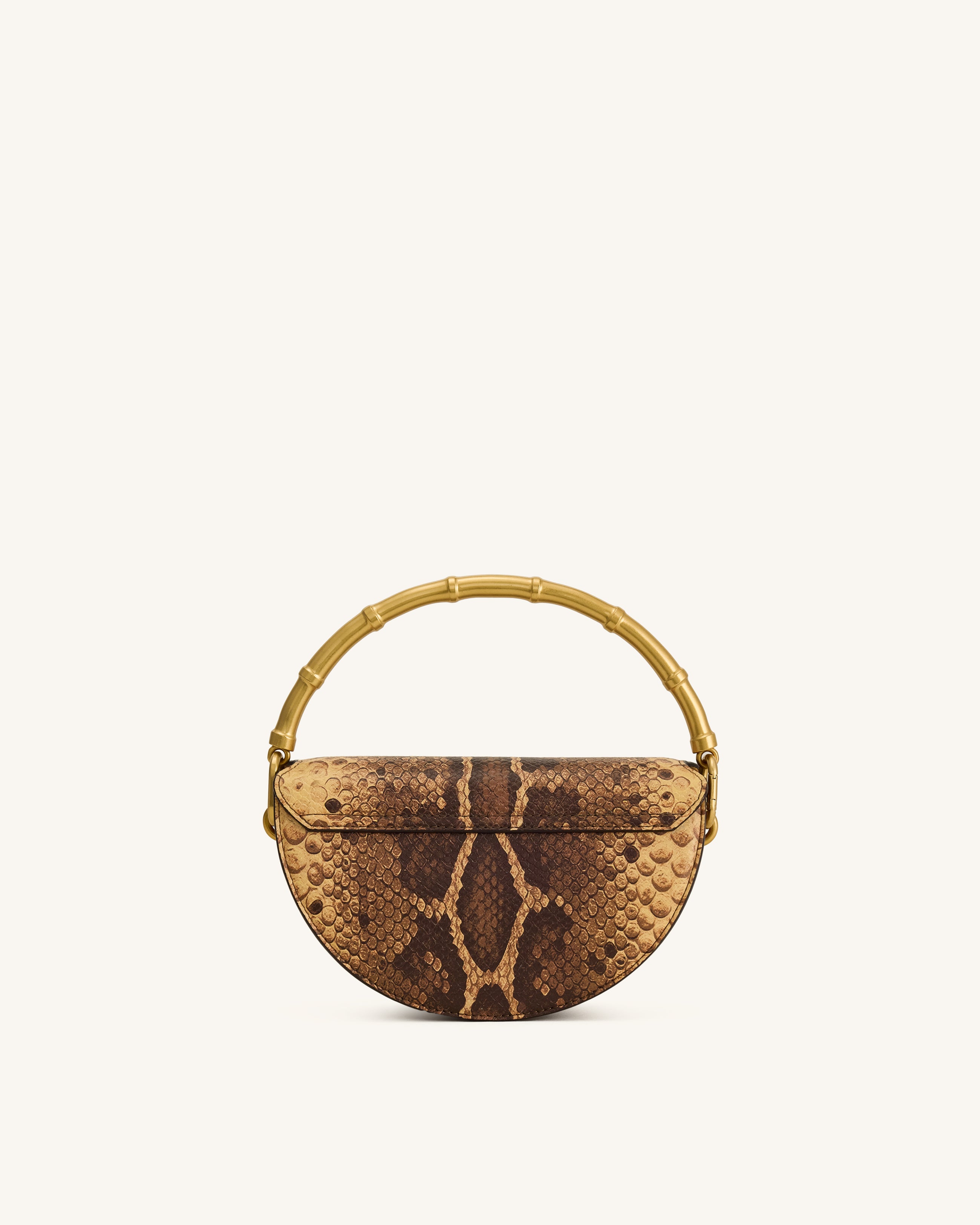 Sylvie Snake Print Half-Moon Top Handle Bag - Yellowish Brown