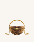 Sylvie Snake Print Half-Moon Top Handle Bag - Yellowish Brown