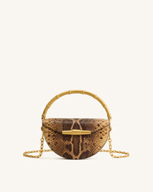 Sylvie Snake Print Half-Moon Top Handle Bag - Yellowish Brown